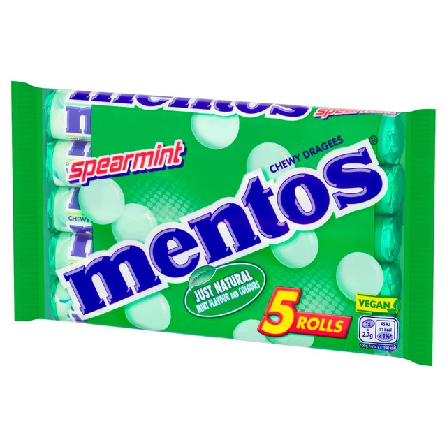 Mentos chewy spearmint sweets multipack 5 x 38g, imported from the UK