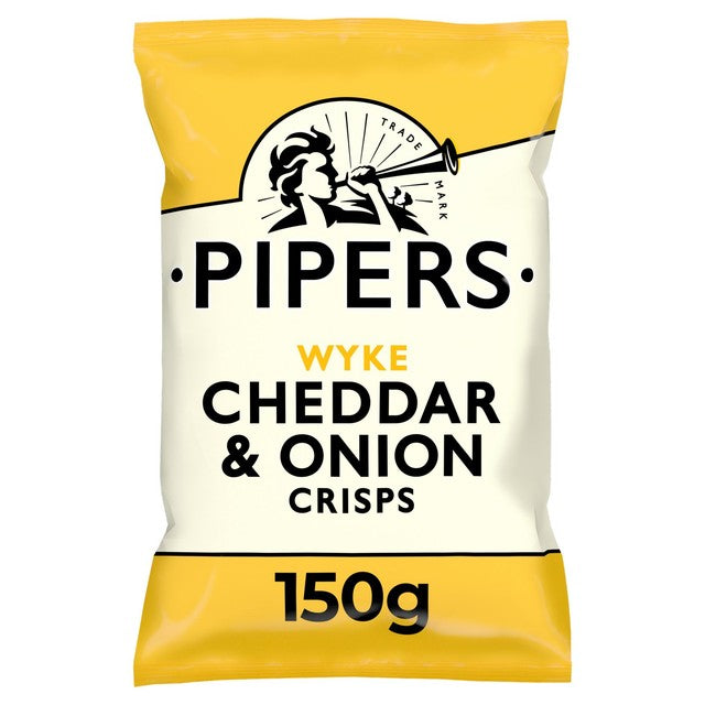 Pipers Cheddar & Onion crisps 150g, imported from the UK