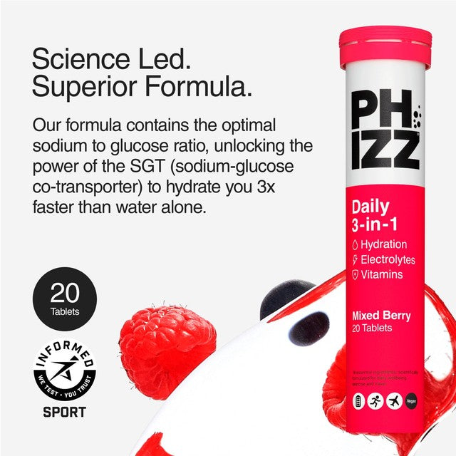 Phizz Mixed Berry hydration tablet 20 tablets, imported from the UK