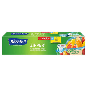 Bacofoil Medium Zipper All Purpose Food Storage Bags 12 Pack