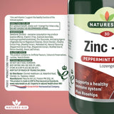 Natures Aid Zinc C peppermint supplement lozenges, imported from the UK