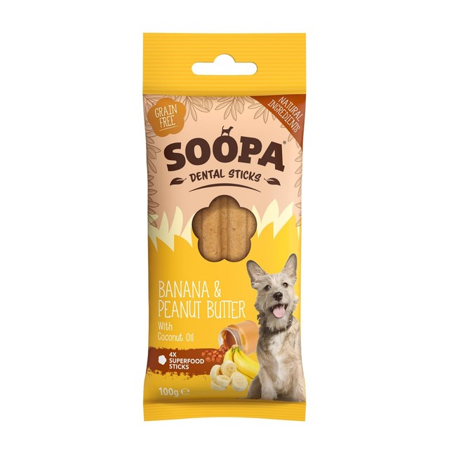 Soopa banana and peanut butter dental stick dog treat 100g (British brand)