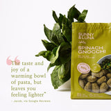 Sunny & Luna spinach gnocchi, gluten-free Italian pasta imported from the UK
