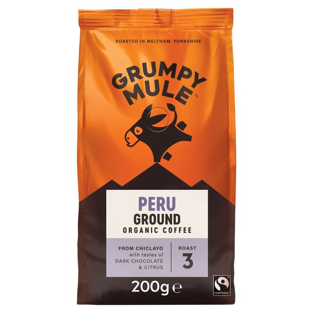 Grumpy Mule Organic Peru ground coffee 200g, UK version
