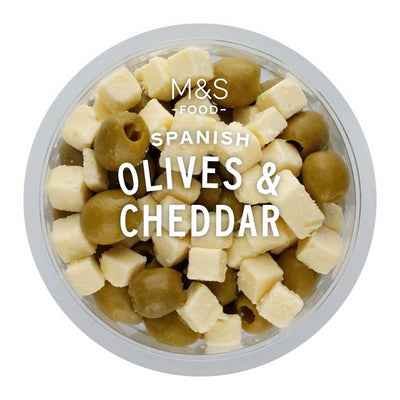 M&S M&S Pitted Green Manzanilla Olives & Matured Cheddar Cheese Pot 180g- Buy online at McGrocer