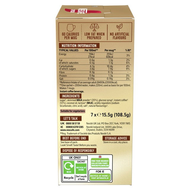 Nescafe cappuccino instant coffee 7 sachets, imported from the UK