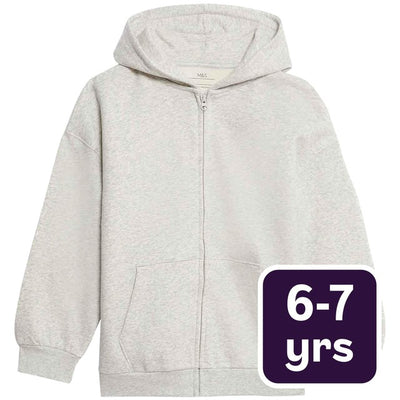 M&S M&S Jenter bomullstett glidelåshetegenser gråmelert 6-7 år - Kjøp online hos McGrocer