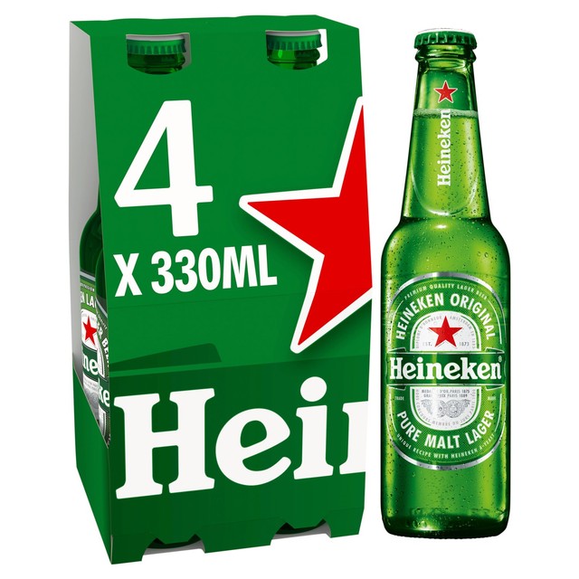 Heineken lager beer 4 x 330ml bottles, UK version