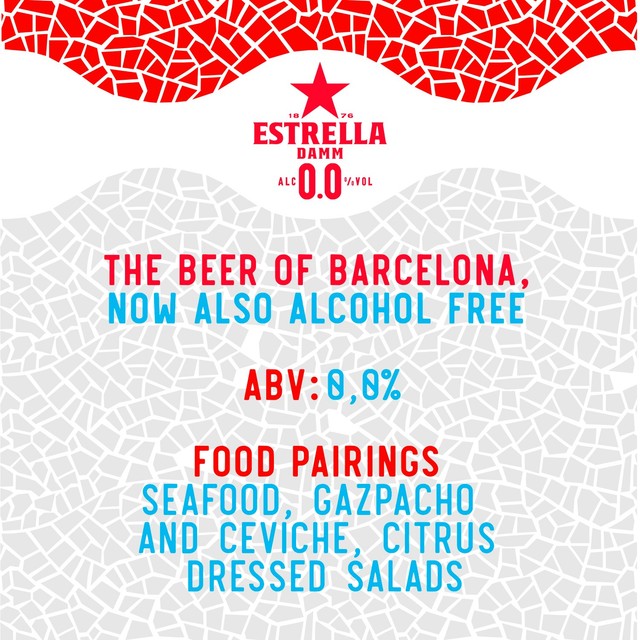 Estrella Damm 0.0% Alcohol Free Beer 4 x 440ml cans - British product
