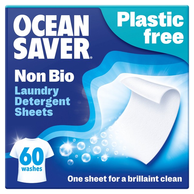 OceanSaver non-bio laundry detergent sheets 60 pack, imported from the UK