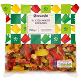 Ocado frozen sliced mixed peppers 750g, imported from the UK