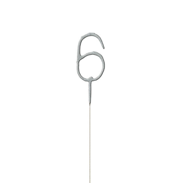Unique Party silver number 6 sparkler candle 17cm (British brand)