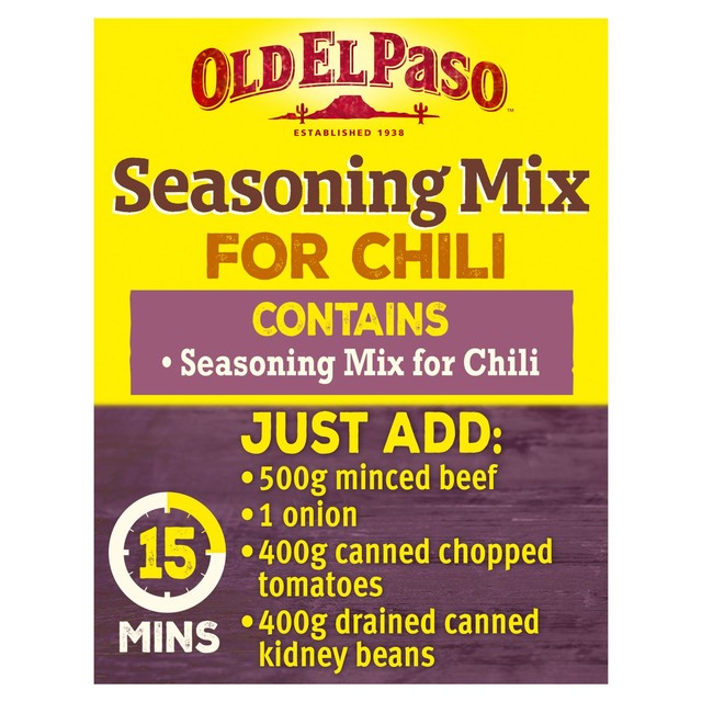 Old El Paso chilli seasoning mix 39g, imported from the UK
