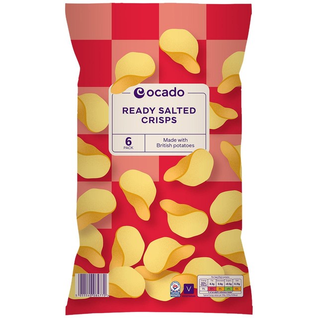 Ocado ready salted crisps multipack 6 x 25g, imported from the UK