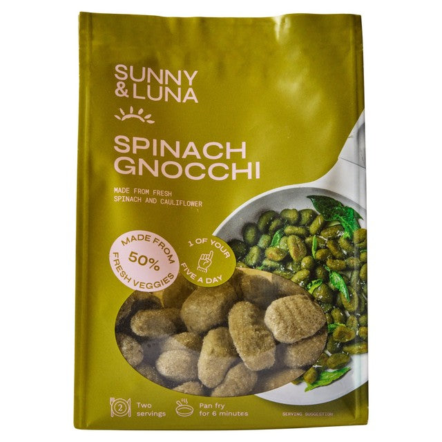 Sunny & Luna spinach gnocchi, gluten-free Italian pasta imported from the UK