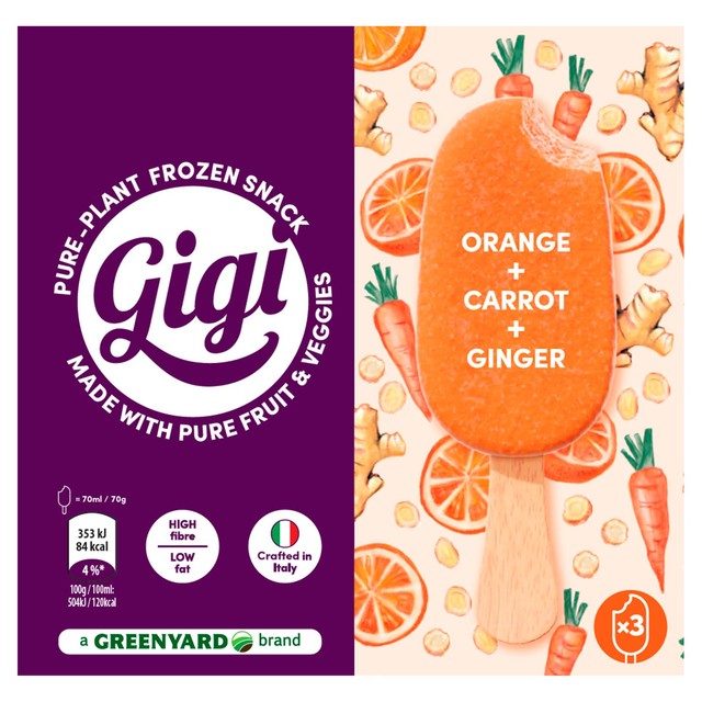 Greenyard Frozen Gigi Orange, Carrot & Ginger Lollies 3 x 70g pack, UK version
