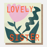 Caroline Gardner sister tulip card with wiggy leaf design, UK version