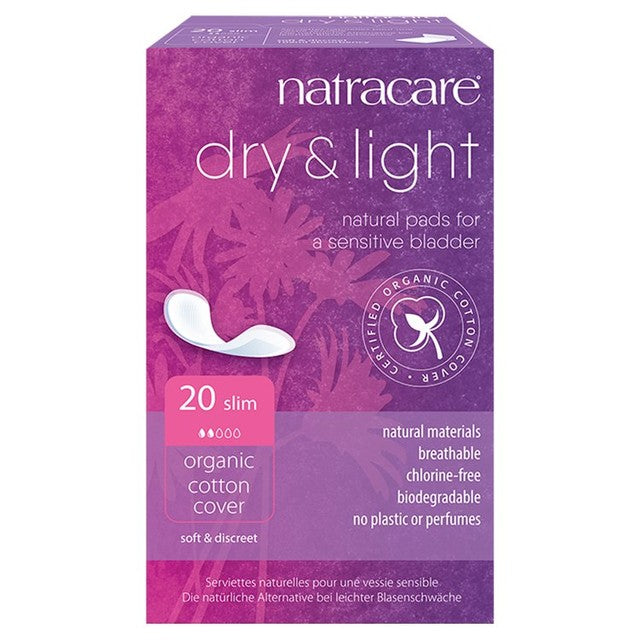 Natracare organic cotton incontinence pads slim 20 pack, imported from the UK