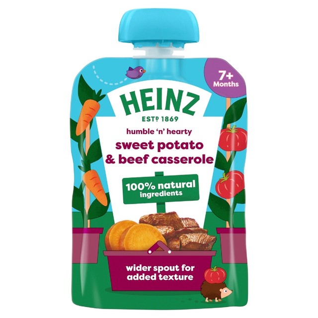 Heinz sweet potato beef baby food pouch 7+ months 130g, UK version