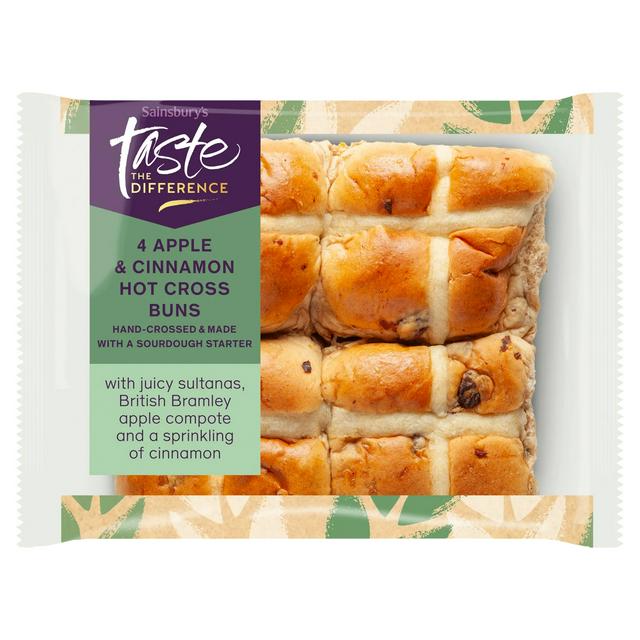 Sainsburys Apple Cinnamon Hot Cross Buns Taste the Difference x4 280g
