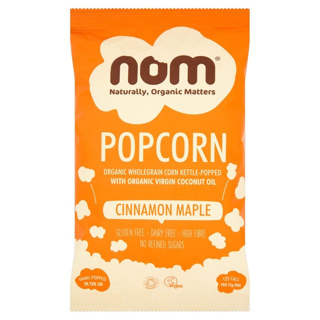 Nom cinnamon maple popcorn 25g, imported from the UK