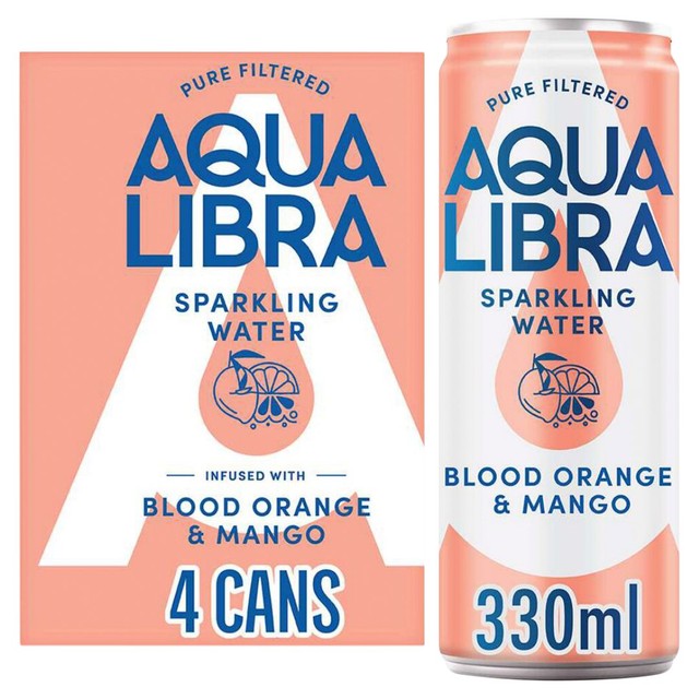 Aqua Libra Blood Orange & Mango Sparkling Water 4 x 330ml - British product