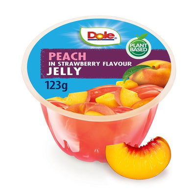 M&S Dole Peach in Strawberry Jelly Fruit Snack Pot 123g- Buy online at McGrocer