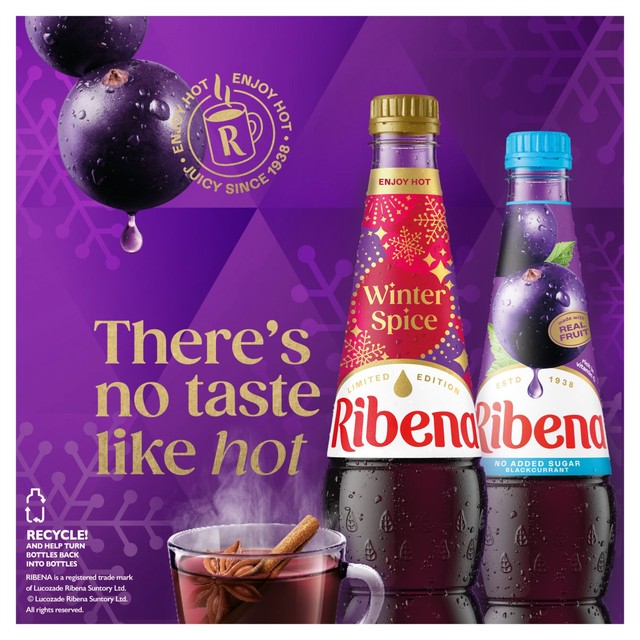 Ribena blackcurrant no added sugar squash 1.5L, imported from the UK