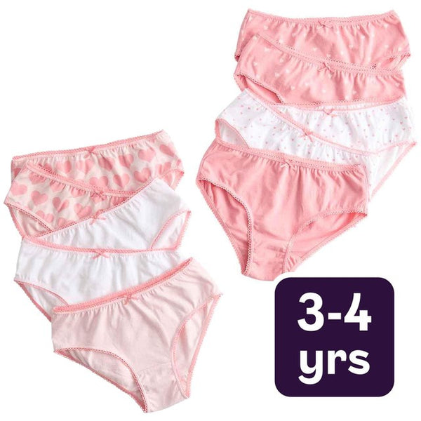 M&S Girls Cotton Stretch Heart Knickers Pink Mix Girls' Knickers 3-4 Years