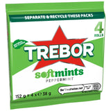 Trebor peppermint mint sweets with chewy centre and crunchy shell, 4 rolls 152g (British brand)