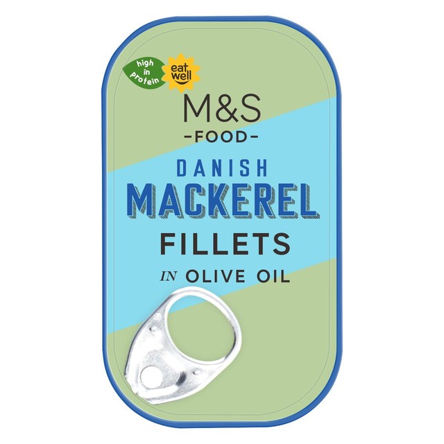 M&S mackerel fillets in olive oil 125g, imported from the UK
