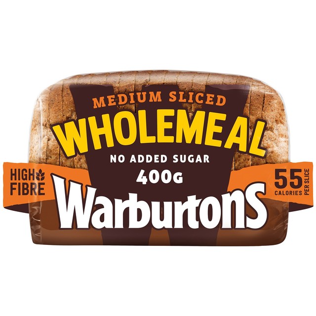 Warburtons wholemeal sliced medium bread loaf, imported from the UK