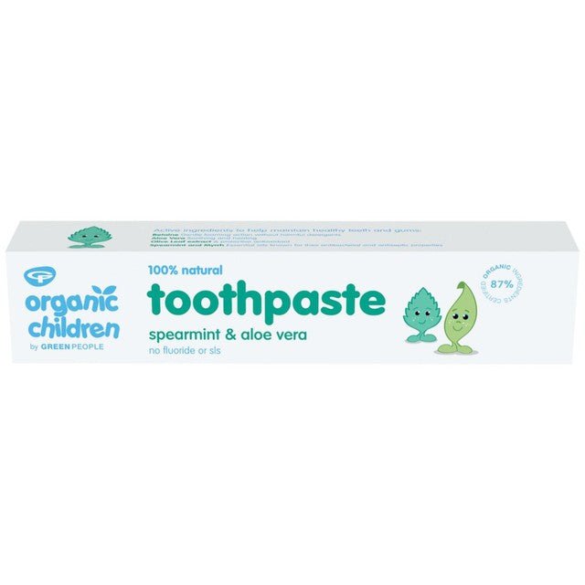 Green People Children's Spearmint & Aloe Vera Fluoride Free Toothpaste 50ml, imported from the UK