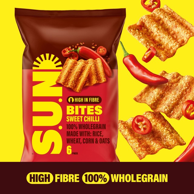SunBites Sweet Chilli wholegrain snacks 6x25g (British brand)