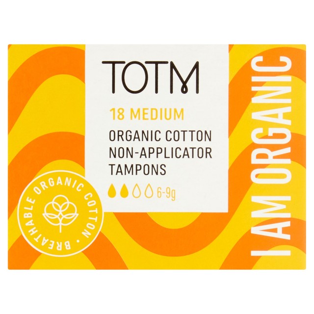 TOTM organic cotton non-applicator tampons medium absorbency, pack of 18 (British brand)