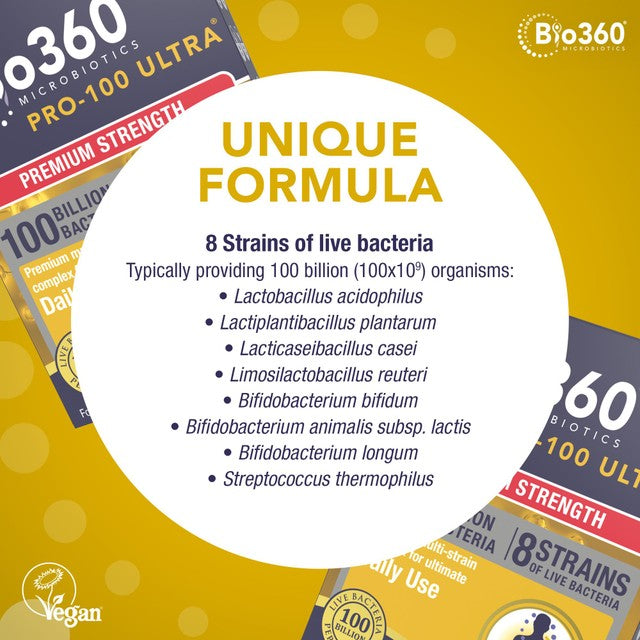 Natures Aid Bio360 Pro-100 Ultra Probiotic Capsules 30 Capsules - British product