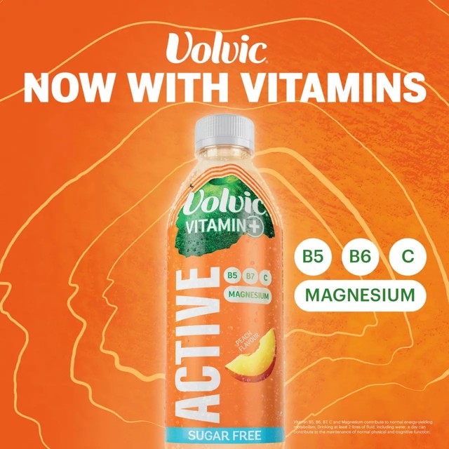 Volvic Peach Active vitamin flavoured water, imported from the UK