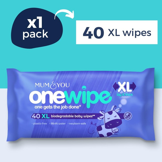 Mum & You extra large biodegradable baby wipes 40 pack, imported from the UK