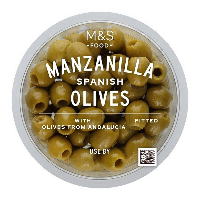 M&S Spanish Pitted Mild Manzanilla olives 157g, imported from the UK