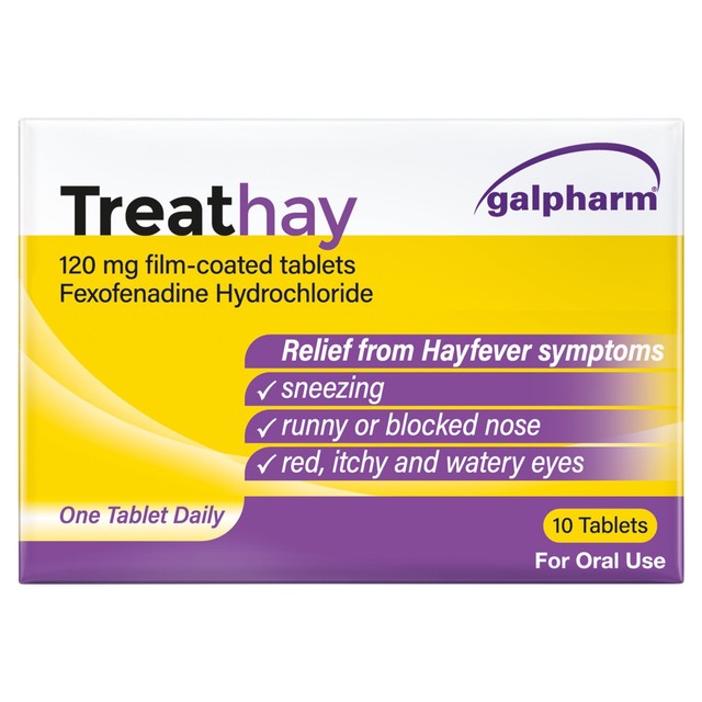 Galpharm TreatHay Fexofenadine 120mg hayfever tablets 10 pack, UK version