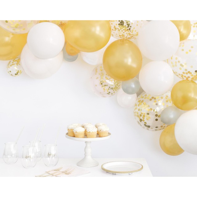 Unique Party gold silver white balloon arch kit approx 8ft, UK version