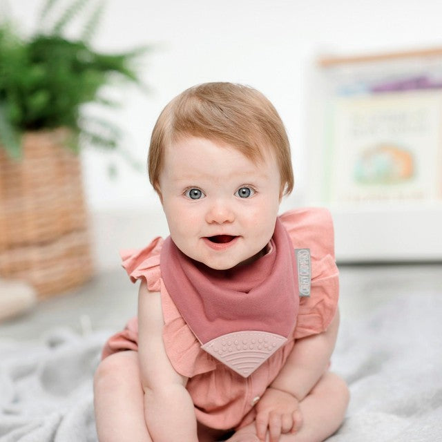Cheeky Chompers Neckerchew Rainbow Rose teething bib one size, imported from the UK