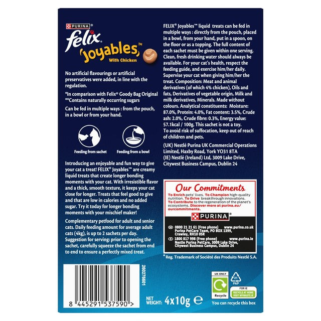 Felix Joyables chicken liquid cat treats 4 x 10g - British product