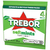Trebor peppermint mint sweets with chewy centre and crunchy shell, 4 rolls 152g (British brand)