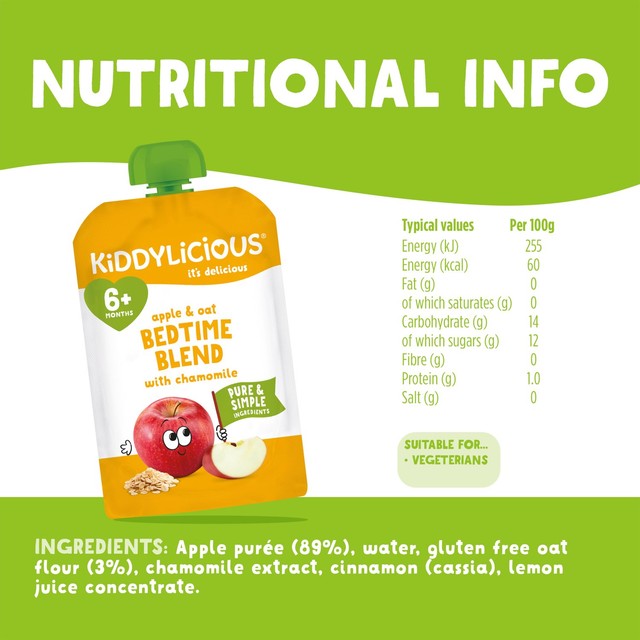 Kiddylicious Apple Oat bedtime baby pouch multipack - British product