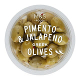M&S M&S Olives with Garlic, Pimento & Jalapeno Stuffed Olives 165g- Buy online at McGrocer