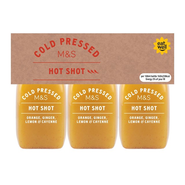 M&S Hot Shot juice health shot 3 x 100ml, imported from the UK