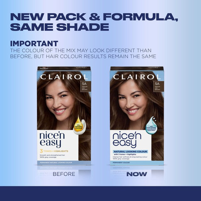 Clairol Nice'n Easy hair dye 5A Medium Ash Brown - British product