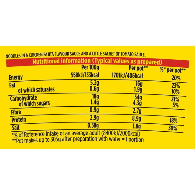 Pot Noodle Chicken Fajita instant noodles 90g, imported from the UK