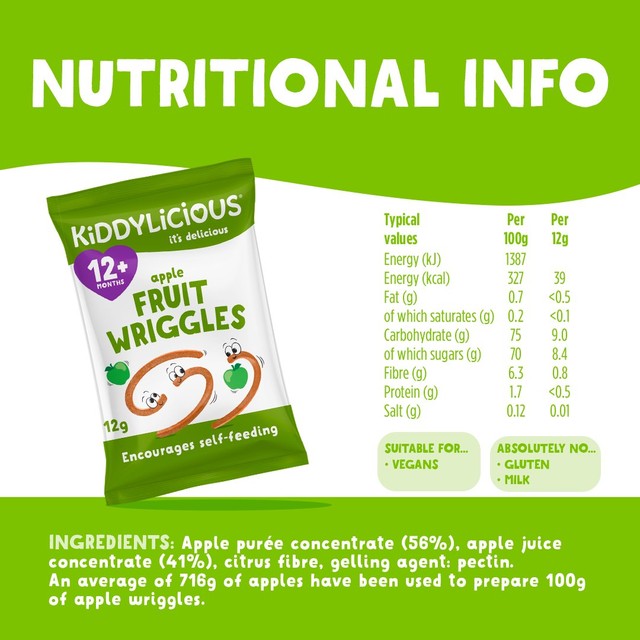 Kiddylicious apple wriggles baby snacks 12g, UK version